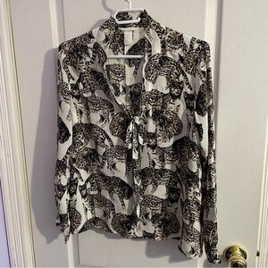 H&M Long Sleeve Tie Front Blouse with fun print